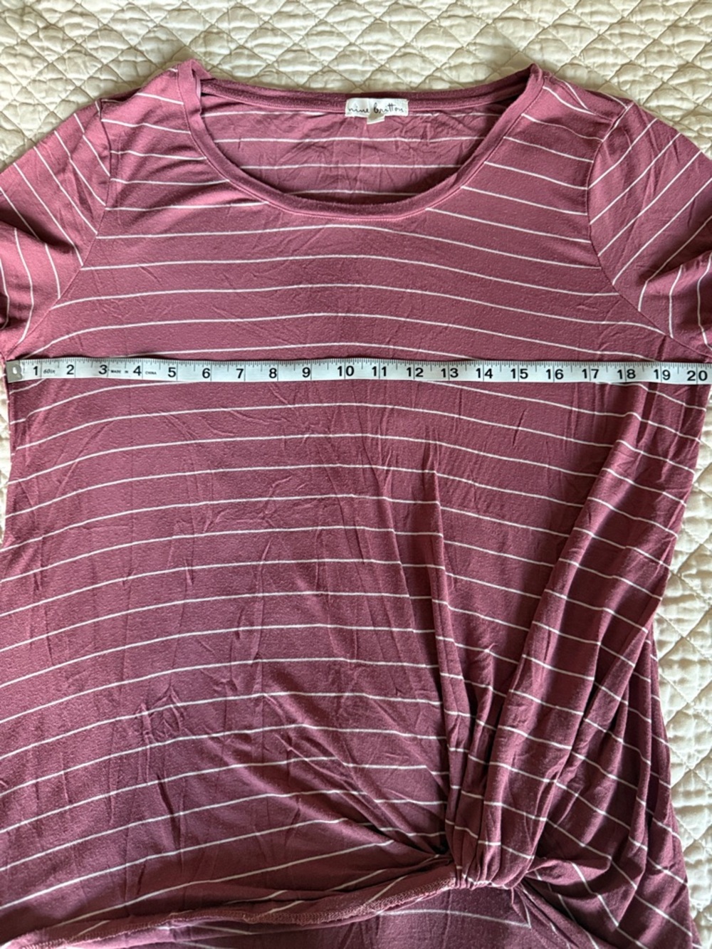 nine britton Raspberry-Striped Twist-Front Short Sleeve Tee - Picture 5 of 6